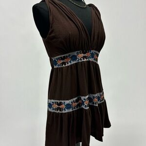 Issue New York Brown Mini Dress with Embroidered Accents Vintage Y2K